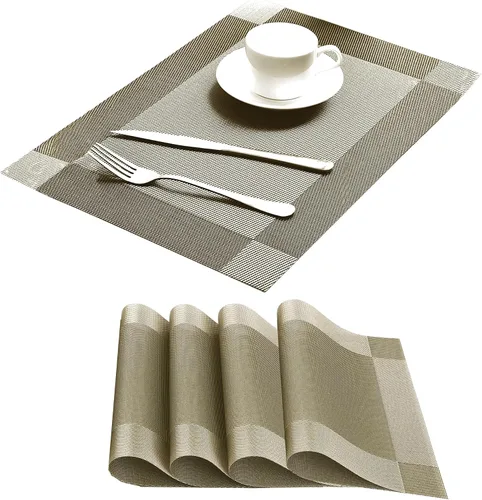 Miniatura 15 de Manteles individuales para mesa de comedor, juego de 6 unidades, resistentes al calor, antideslizantes, de vinilo para cocina y comedor, 18" * 12