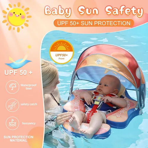 Miniatura 3 de Flotadores para bebé para piscina con dosel toldo de protección solar extraíble Mambobaby Float No Inflable Mejora Añadir cola Evitar Voltear Nueva