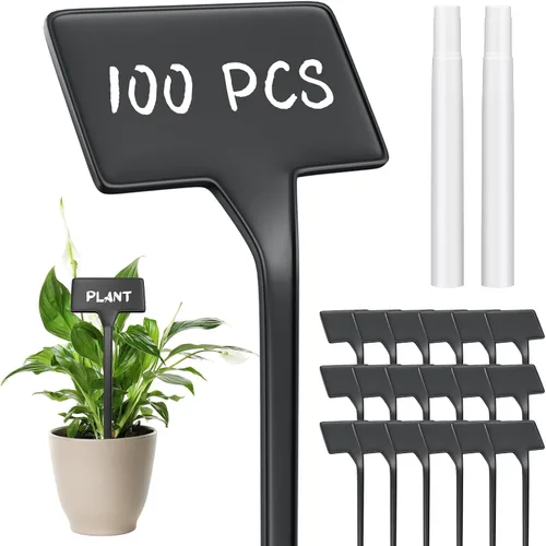 Yinkin 100 letreros de etiquetas grandes para plantas de 11.8 pulgadas, marcadores de plástico para jardín, etiquetas impermeables tipo T, letreros