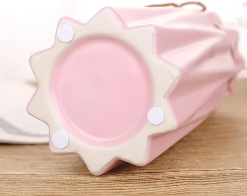 Miniatura 5 de VanEnjoy Floreros geométricos de cerámica rosa de 9 pulgadas para flores artificiales frescas, decoración para habitación, dormitorio, oficina