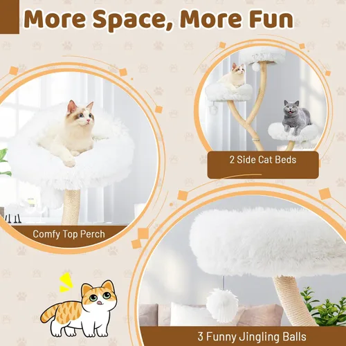 Miniatura 4 de Tangkula Árbol alto para gatos, torre grande de varios niveles para gatos de 70 pulgadas con 3 perchas cálidas, 3 bolas de tintineo, postes