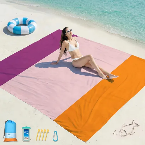 Miniatura 39 de Famstar Beach Blanket Oversized Extra Large 78"X81"/10'X9',Waterproof Sandproof Beach Blanket 2-8 Adults Lightweight Durable for Travel Camping