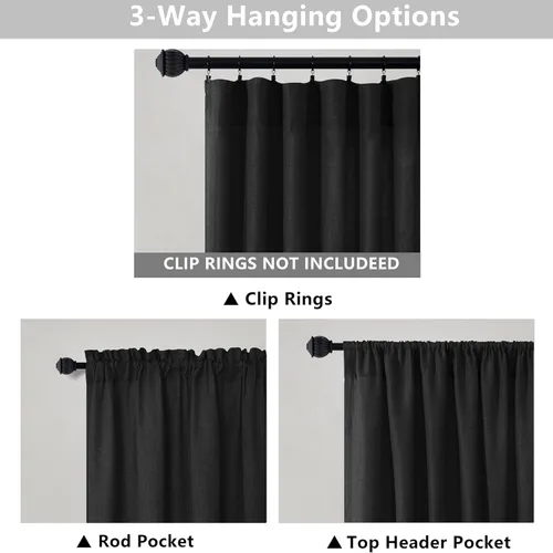 Miniatura 3 de Mrs.Naturall - Cortinas transparentes con bolsillo para barra de 36x63 pulgadas de lino mezclado negro