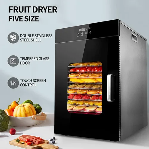 Miniatura 6 de Máquina deshidratadora de alimentos comercial de 16 bandejas – Marco de acero inoxidable, temporizador y control de temperatura, doble capa