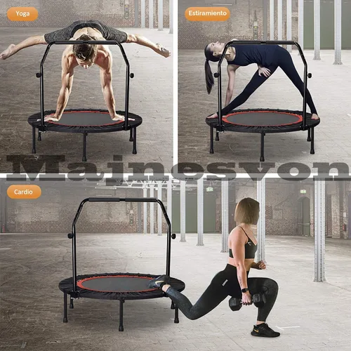 Miniatura 7 de Trampolín plegable portátil Fitnes en el hogar, mini rebote para niños, adultos, carga máxima de 40 pulgadas, 330 libras Rojo con mango