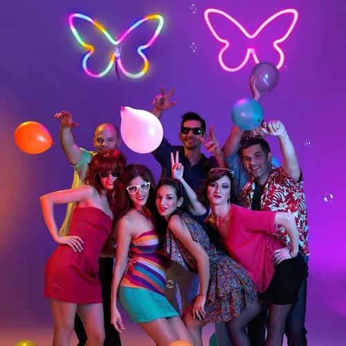 Miniatura 6 de Riakrum 2 Piezas de Letreros de Neón de Mariposa, Luz LED Alimentada por Batería 3AA Operada por USB, Decoración de Luz de Neón de Pared, Arte