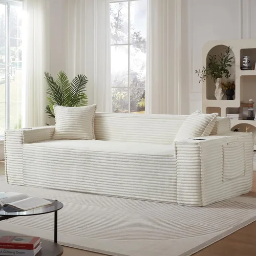 Miniatura 3 de Tmsan Sofá de 3 plazas sin hueso de 80.7 pulgadas para sala de estar con portavasos y asiento profundo de 26 pulgadas, bolsillos laterales, sofá
