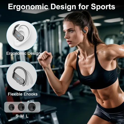 Miniatura 6 de Auriculares inalámbricos, auriculares deportivos Bluetooth 5.4 IPX8 impermeables, 70H con sonido de graves profundos, 4 micrófonos ENC