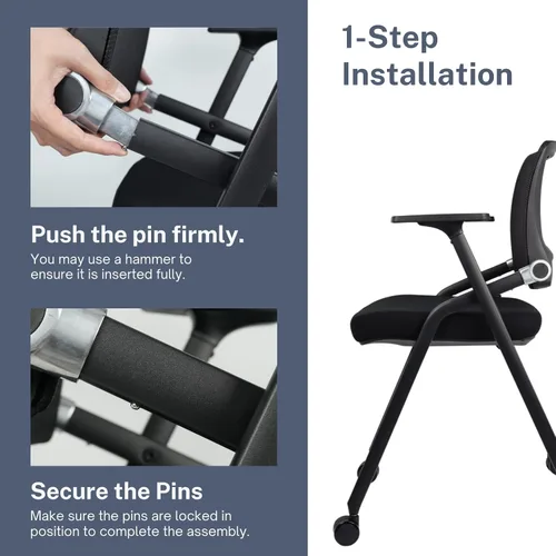Miniatura 5 de Paquete de 2 sillas de oficina plegables con ruedas, respaldo de malla, brazos y portátiles, sillas de oficina plegables para silla de sala de Negro