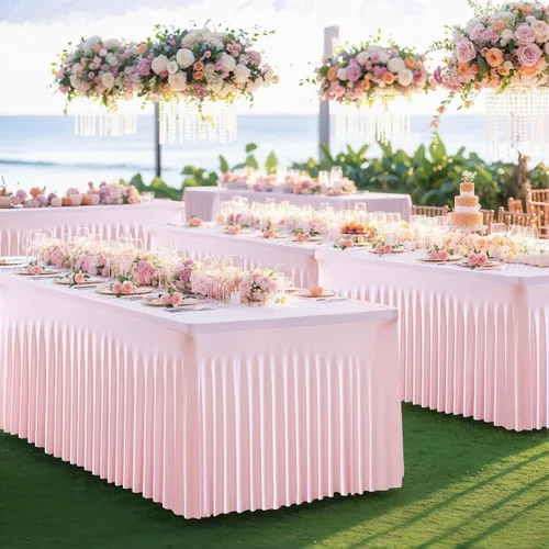 Miniatura 2 de Besutolife falda de mesa de 6 pies rosa para mesa rectangular, falda de mesa de tutú de elastano para fiestas, bodas, baby shower
