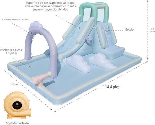 Miniatura 3 de Bounceland Splash N' Dash - Tobogán acuático de ensueño, 14.4 pies de largo x 9.1 pies de ancho x 6.8 pies de alto, tamaño inflado, diversión al