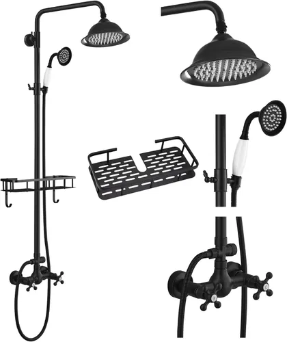 Miniatura 11 de gotonovo - Juego de grifo de ducha de níquel cepillado 8 pulgadas, cabezal de ducha de lluvia para baño, sistema de ducha de pared, doble mango