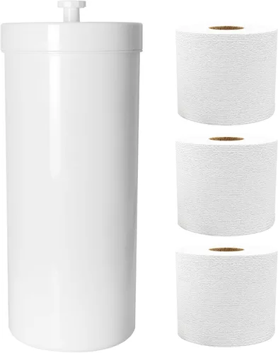Youngever Soporte de plástico para papel higiénico, 3 rollos de papel higiénico, organizador compacto de rollos de papel higiénico con tapa
