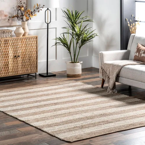 Tapete NuLoom Alisia de yute, con diseño de rayas, 2' 6" x 8', blanco mate Alisia Blanquecino