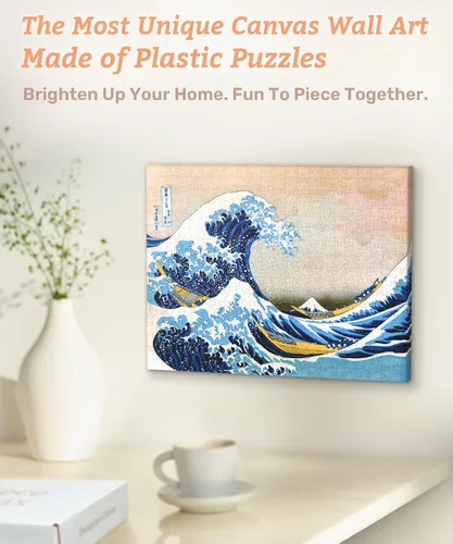 Miniatura 2 de PieceRelax Arte de Pared en Lienzo de Rompecabezas 366 Piezas de Plástico para Adultos - Hokusai - La Gran Ola de Kanagawa - Regalo Único