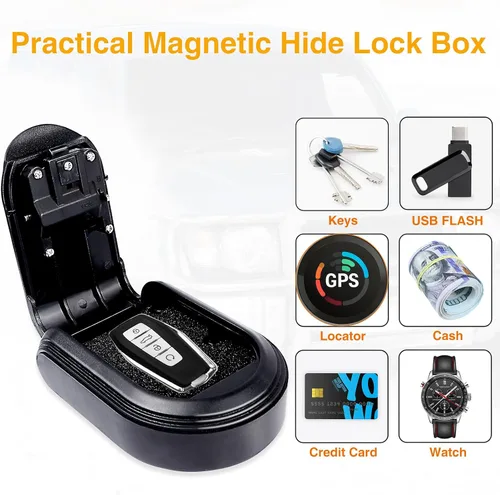 Miniatura 6 de Caja magnética para llaves debajo del automóvil con 5 imanes fuertes, oculta una llave en el exterior con caja de bloqueo de combinación