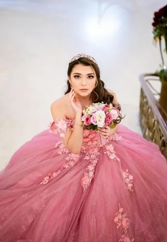 Miniatura 6 de Youjiayi Vestidos de quinceañera florales 3D con lazo fuera del hombro con cuentas dulces 16 vestidos de encaje hinchado apliques vestido de bola
