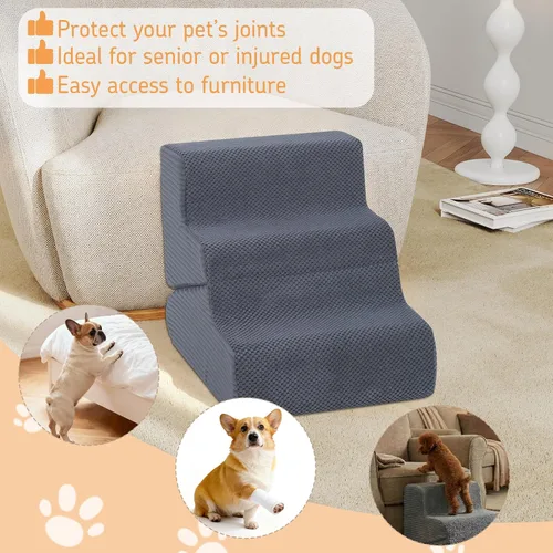 Miniatura 3 de Rampa para perros para cama, escaleras para perros de 16.5 pulgadas de alto para cama alta, escalones para mascotas 2 en 1 para perros pequeños, Gris