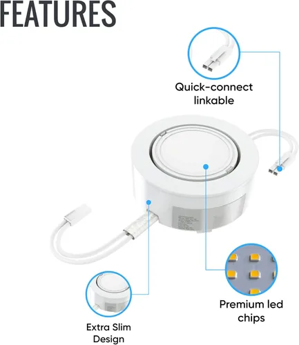 Miniatura 3 de LEDMyplace - Kit de 3 luces LED de disco de 3 x 3 W, luz blanca de 5000 K, luces LED debajo del gabinete, ángulo de haz de 120°, CRI 90+, 0V-10V