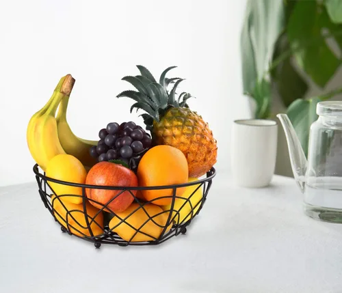 Miniatura 7 de Buruis Cesta de frutas con colgador de plátanos, contenedor de frutas con diseño moderno de pájaros, cesta de mesa creativa para encimera de cocina