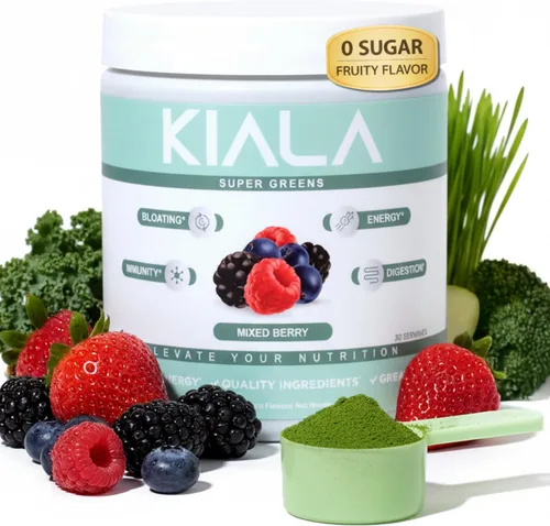 Miniatura 13 de Kiala Nutrition Super Greens, Polvo de vegetales orgánicos con espirulina y clorella para la digestión, salud intestinal, inmunidad, energía, sin