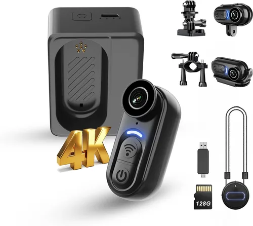 Mini cámara corporal portátil 4K – Cámara de acción magnética tamaño pulgar de 128 GB, estabilización de 6 ejes, grabación de audio/video, POV manos