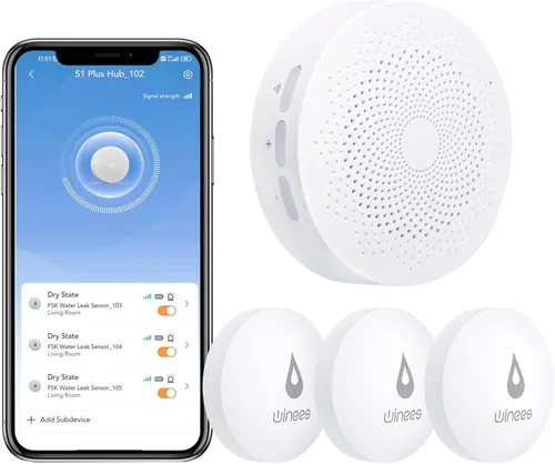 Winees - Detector de agua WiFi, paquete de 3 sensores de agua con notificación por correo electrónico y SMS de alerta de fugas, alarma ajustable de
