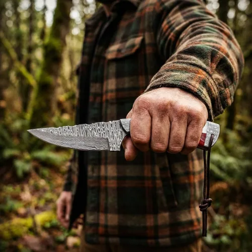 Miniatura 3 de Hercules - Cuchillo de caza de Damasco forjado a mano personalizado con funda de cuero, hoja fija, camping, bushcraft, supervivencia, cuchillo al