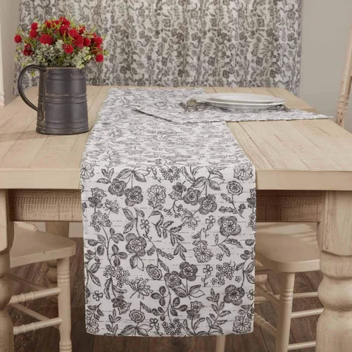 Camino de mesa floral a gables grises, 54 pulgadas de largo, estampado botánico, estilo granja, vintage, casa de campo, decoración de cocina