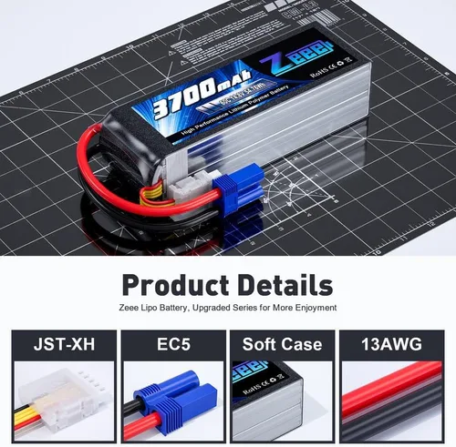 Miniatura 3 de Zeee Batería Lipo 4S 3700mAh 60C 14.8V Batería suave con enchufe EC5 para avión RC helicóptero RC barco UAV Drone FPV RC coche, camión, barco