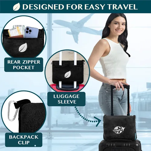 Miniatura 4 de PAVILIA Manta de viaje y almohada, manta de avión con apertura de brazos para adultos, manta compacta de avión con agujero para el brazo, bolsa 2