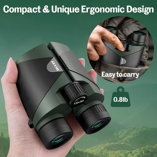 Miniatura 7 de Prismáticos compactos de 15 x 30 para adultos y niños - Occer prismáticos de gran vista de alta potencia para observación de aves - Prismáticos Verde