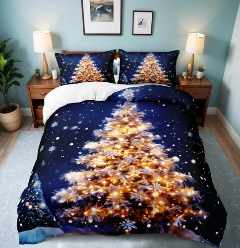 Miniatura 29 de Herside Juego de funda de edredón de Navidad, tamaño Queen, colorido patrón navideño impreso, bonita decoración navideña, microfibra suave, funda