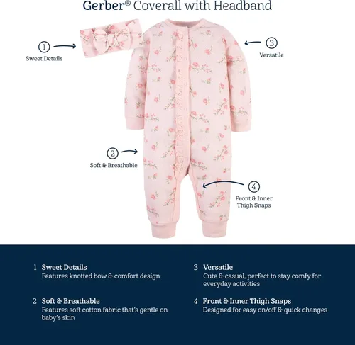 Miniatura 4 de Gerber Conjunto de 2 piezas de mono y diadema para niñas