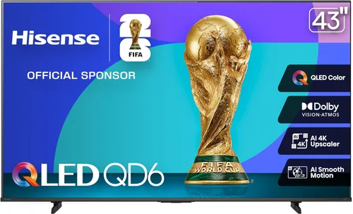 Hisense Serie QD6 de 43 pulgadas (43QD6QF, modelo 2025) QLED 4K UHD Smart Fire TV, control remoto por voz con Alexa, Dolby Vision, Dolby Atmos,