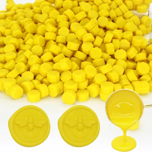600 cuentas de cera amarilla, pellets de cera de sellado premium para sellos de sellos, invitación de boda, sobre de cartas, decoraciones de Amarillo