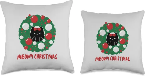 Miniatura 3 de jovy fits Meowy Wreath Almohada fea de regalo de Navidad para gato, 16 x 16 pulgadas, multicolor
