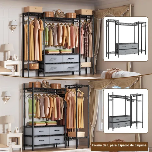 Miniatura 7 de Golpart - Perchero resistente para ropa, gran sistema organizador de armario de metal, perchero de ropa independiente con 8 estantes ajustables
