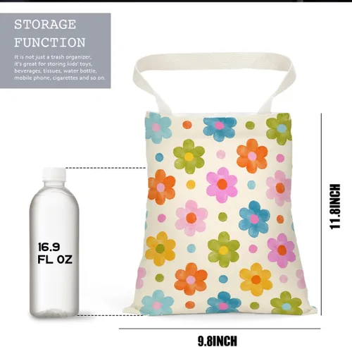 Miniatura 5 de Organizador de asiento trasero de coche con flores boho, arcoíris, mariposa, girasol - Impermeable, colgante, papelera para vehículo para viajar