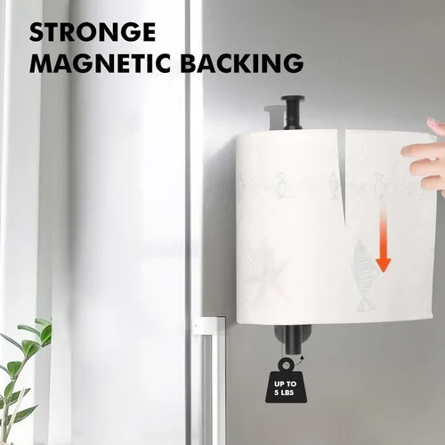 Miniatura 2 de KIHOGEM Soporte Magnético para Toallas de Papel, Soporte para Toallas de Papel Operable con Una Mano, Montaje en Pared, Autoadhesivo y Soporte Negro