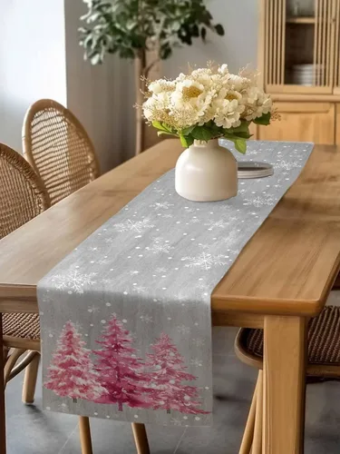 Miniatura 4 de Camino de mesa de Navidad de otoño de 90 pulgadas de largo, árbol de Navidad, fondo gris, duradero, lavable, camino de mesa de cocina para Árbol
