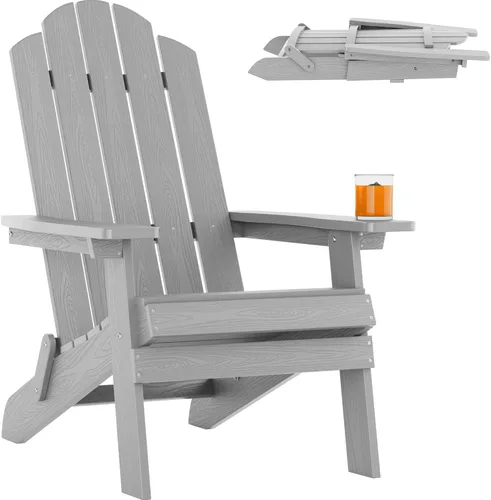 Miniatura 33 de MXIMU Silla Adirondack plegable para exteriores: sillas Adirondack fáciles de montar y cómodas, silla de plástico compuesto para todo tipo de clima