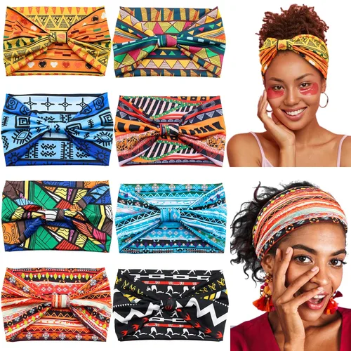Miniatura 17 de Yeshan Diademas bohemias bandeau para mujeres, diadema ancha tipo bandana con nudo, pañuelo para el cabello con estampado floral, bandas africanas