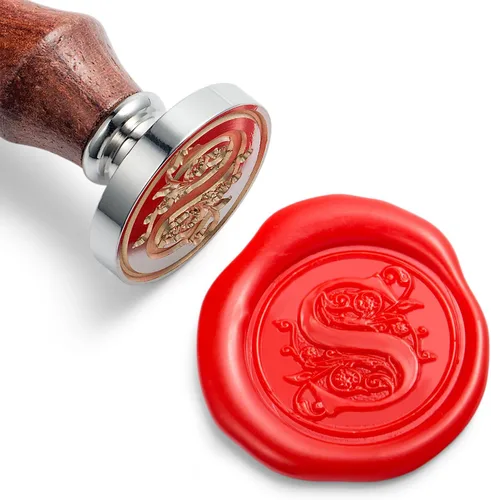 Miniatura 23 de Sello de cera Mceal, sello grande 1 1/5"(30mm) de diámetro, cabeza de latón plateado con mango de madera, serie de letras A a Z de estilo regio