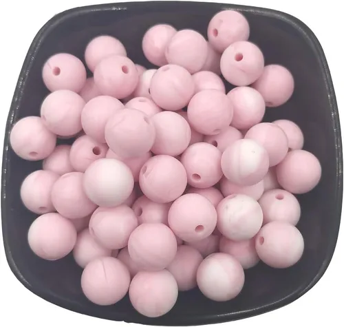 Miniatura 35 de Cuentas de perlas de silicona focales para bolígrafo, 100 cuentas redondas de silicona sueltas de 0.59 pulgadas a granel para llavero, mamá mujer