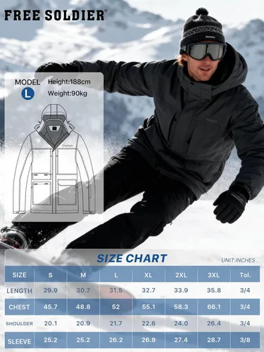 Miniatura 8 de FREE SOLDIER Chaqueta de esquí impermeable para hombre, con forro polar, abrigo de nieve cálido de invierno con capucha costuras totalmente selladas