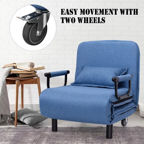Miniatura 4 de Cama convertible con sofá cama triple 3 en 1 con almohada, diván plegable de ocio con respaldo ajustable de 5 ángulos, cama perezosa tapizada