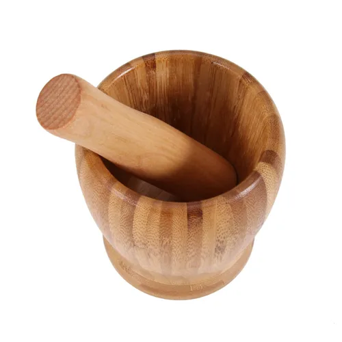 Luxshiny Trituradora de ajo de madera y maja juego de mortero de bambú, triturador de ajo, utensilio de cocina para condimentos, pastas, pestos
