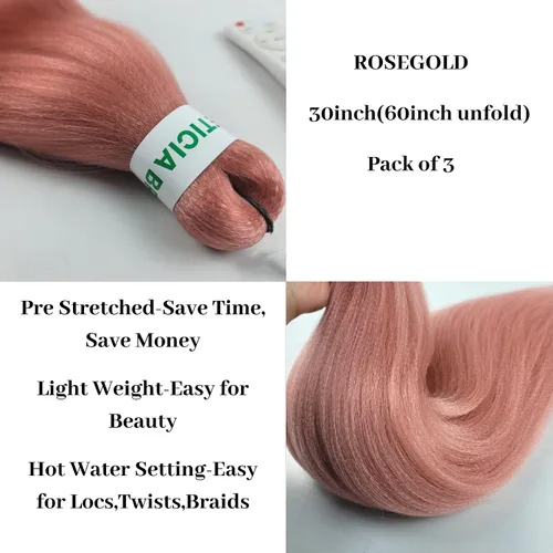 Miniatura 3 de Cabello estirado de fibra Kanekalon para trenzar con cabello humano, color oro rosado, 30 pulgadas