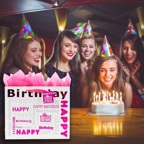 Miniatura 5 de JWSCYSY Bolsa de regalo grande de color blanco y rojo rosa con papel de seda, bolsa de regalo de feliz cumpleaños para niñas y mujeres, 12.6 x 10.25